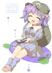  backpack bad_id bad_pixiv_id bag blue_hair boots cellphone closed_eyes hair_bobbles hair_ornament hat kawashiro_nitori phone smile solo touhou two_side_up uruu_gekka 