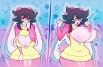 absurd_res anthro areola areola_slip big_breasts bottomless breasts cleavage_cutout clothed clothing cutout exhibitionism exposure_variation female floppy_ears fur hi_res huge_breasts lagomorph leporid long_nipples lop_ears mammal meme meme_clothing nipple_piercing nipples piercing pink_body pink_fur rabbit remmy_(remybunny) scut_tail shiroiyurei_(artist) short_tail solo surprised_expression sweater tail topwear trans_(lore) trans_woman_(lore) virgin_killer_sweater wardrobe_malfunction
