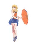  bad_id bad_pixiv_id blonde_hair blue_eyes dress drill_hair france hair_ribbon highres legs long_hair nanaku_teiru orangina personification ribbon shoes shorts smile solo twin_drills twintails umbrella 