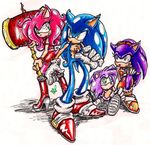  amy_rose anthro blue_fur clothing couple female fur gloves green_eyes group hammer headband hedgehog male mammal original_character parent pink_fur purple_fur sega shazam26 shoes sitting sonic_(series) sonic_the_hedgehog 