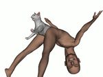  ambiguous_gender animated bald bent_over brown_eyes butt cat chriddof creepy feline feral human insertion looking_at_viewer male mammal nude penetration pink_eyes plain_background raised_arm smile stuck unknown_artist what white_background white_body 