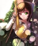  brown_hair dated dress green_eyes hat heterochromia highres long_hair long_sleeves qingmingtongzi red_eyes rozen_maiden signature smile solo suiseiseki very_long_hair watering_can 