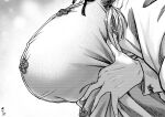  2girls breasts close-up greyscale groping hong_meiling izayoi_sakuya koyubi_(littlefinger1988) large_breasts long_sleeves monochrome multiple_girls simple_background touhou 