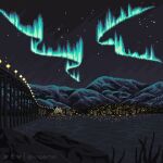  animated animated_gif artist_name aurora black_sky bridge city city_lights commentary english_commentary highway looping_animation moertel mountain mountainous_horizon night night_sky no_humans original outdoors pixel_art river rock scenery sky star_(sky) starry_sky twitter_username water 