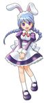  animal_ears apron blue_hair braid bunny_ears bunny_maid dress maid ojiri_shin'ya purple_eyes socks solo trickster twin_braids 
