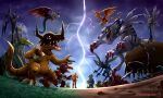 airdramon angel angemon bird birdramon black_bodysuit bodysuit demon devimon digimon digimon_(creature) dinosaur dragon feathers fire garurumon greymon group_picture horns lightning meramon numemon red_eyes red_feathers sea_serpent seadramon sharp_teeth slit_pupils snowman teeth twitter_username vegimon watagashikn whale whamon white_bodysuit wolf yellow_eyes yukidarumon 