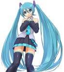 aqua_eyes aqua_hair bad_id bad_pixiv_id detached_sleeves face hands_clasped hatsune_miku long_hair necktie noco_(adamas) own_hands_together skirt solo thighhighs twintails very_long_hair vocaloid 
