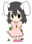  animal_ears bad_id bad_pixiv_id barefoot black_hair bunny_ears chibi clover dress four-leaf_clover hida_(artist) inaba_tewi jewelry lowres pendant solo touhou 
