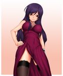  dress gundam gundam_00 male_focus otoko_no_ko purple_hair rokuichi solo thighhighs tieria_erde 