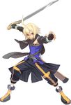  blonde_hair daigo_okumura elbow_gloves emil_castagnier fingerless_gloves gloves grin highres male_focus official_art red_eyes scarf smile solo sword tales_of_(series) tales_of_symphonia tales_of_symphonia_knight_of_ratatosk weapon 