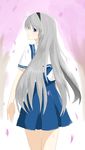  blue_eyes clannad highres hikarizaka_private_high_school_uniform kokku_kawasaki long_hair sakagami_tomoyo school_uniform silver_hair solo 