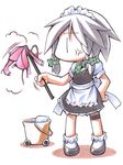  anger_vein bad_id bad_pixiv_id bobby_socks bra bucket chibi cleaning duster full_body hand_on_hip izayoi_sakuya lingerie maid pyonta rag shoes simple_background socks solo standing thigh_strap touhou underwear ushi |_| 