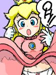  artist_request blonde_hair blue_eyes blush breasts crown dress earrings elbow_gloves gloves jewelry long_hair lowres mario_(series) panties pink_dress princess_peach small_breasts solo super_mario_bros. surprised surprised_arms underwear 