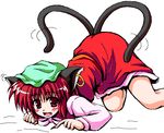  animal_ears blush cat_ears chen happy hat nagana_sayui oekaki red_eyes red_hair skirt smile solo tail top-down_bottom-up touhou 