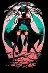  aqua_eyes aqua_hair artist_request black_legwear bow clog_sandals hair_ornament hatsune_miku japanese_clothes long_hair solo thighhighs twintails very_long_hair vocaloid zettai_ryouiki 