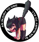 5_fingers 8chan all_fours alunya anarchism anarchist anarcho-communism anarcho-communist_flag angry animal_humanoid black_body black_boots black_bottomwear black_clothing black_footwear black_fur black_hair black_kerchief black_neckerchief black_shirt black_shorts black_topwear boots bottomwear cat_humanoid clothed clothing digital_media_(artwork) english_text eyebrows eyelashes fangs felid felid_humanoid feline feline_humanoid female fingers footwear full-length_portrait fully_clothed fur hair human humanoid kerchief leftypol looking_at_viewer mammal mammal_humanoid multicolored_kerchief multicolored_neckerchief neckerchief neckwear open_mouth pink_tongue politics portrait ppdpplart raised_tail red_eyes red_kerchief red_neckerchief sab_cat shaded shirt shoes shorts soft_shading solo tail tan_body tan_skin teeth text tongue topwear two_tone_kerchief two_tone_neckerchief