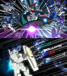  00_gundam absurdres commentary copyright_name english_commentary flying_kick freedom_gundam gquuuuuux green_eyes gundam gundam_00 gundam_aerial_rebuild gundam_age gundam_age-3 gundam_exia gundam_gquuuuuux gundam_seed gundam_suisei_no_majo gundrass highres holding holding_shield in-franchise_crossover kamen_rider kamen_rider_zi-o_(series) kamen_rider_zi-o_the_movie:_over_quartzer kicking mecha mecha_focus mobile_suit mobile_suit_gundam no_humans parody red_eyes rider_kick robot rx-78-2_gundam science_fiction shield space v-fin 