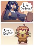 20pesos_sopa absurd_res ahoge big_breasts black_clothing black_dress black_hair blush border bottomwear breasts brown_bottomwear brown_clothing brown_hair brown_pants brown_shirt brown_topwear chibi clothing comic dress duo ears_down elf english_text eyewear fangs female glasses goblin hair hammer hi_res humanoid humanoid_pointy_ears judge lawyer lula_(20pesos_sopa) motion_lines not_furry pants pivoted_ears pointy_ears round_glasses shirt sitting speech_bubble standing teeth text tools topwear white_border yellow_sclera