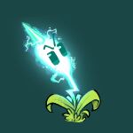  commentary english_commentary green_background green_eyes highres kinomotoroka leaf lightning lightning_reed_(plants_vs._zombies) looking_ahead no_humans no_mouth plant plant_focus plants_vs._zombies plants_vs._zombies_2 simple_background solid_oval_eyes solo v-shaped_eyebrows 