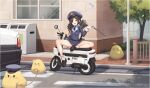  &lt;|&gt;_&lt;|&gt; 1girl :d absurdres animal armband artist_request azur_lane baby_animal baton_(weapon) bird black_hair black_shoes blue_hat blue_jacket blue_shirt blue_skirt bound bound_wrists building car check_artist chick collared_shirt convenient_leg cropped_jacket cuffs day eyes_visible_through_hair gloves hair_ornament hairclip hand_up handcuffs hat high-waist_skirt highres holding honda honda_motocompo jacket kinjo_kuromomo loafers long_sleeves low_twintails manjuu_(azur_lane) motor_vehicle multicolored_hair non-web_source official_art outdoors parted_bangs peaked_cap police police_car police_hat police_motorcycle police_uniform policewoman railing red_eyes red_hair sharp_teeth shirt shoes short_twintails sitting skirt smile socks streaked_hair teeth trash_can tree twintails u-37_(azur_lane) u-37_(safekeeper_of_the_streets)_(azur_lane) v-shaped_eyebrows weapon white_gloves white_socks window 