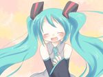  aqua_hair blush detached_sleeves hatsune_miku long_hair sakuramori_sumomo solo twintails vocaloid 