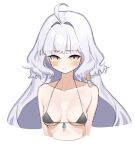  1girl :&lt; bikini bikini_top_only breasts ekah96 grey_hair highres looking_at_viewer mabinogi multicolored_eyes purple_eyes rowan_(mabinogi) swimsuit two-tone_eyes yellow_eyes 