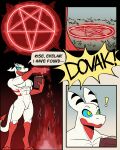 60percentscalie anthro bat blue_eyes demon dovak english_text grass hexagram hi_res humanoid magic magic_user male mammal multicolored_body outside plant solo summoning_circle surprised_expression symbol text vauruk yellow_sclera