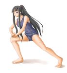  barefoot black_hair full_body kasuga_yukihito legs long_hair mahou_sensei_negima! one-piece_swimsuit ookouchi_akira open_mouth ponytail school_swimsuit solo stretch swimsuit 