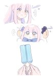  2girls absurdres blue_archive concentrating ekoru food halo highres holding holding_food holding_ice_cream ice_cream mika_(blue_archive) multiple_girls sheep_girl tagme trinity_student_(blue_archive) 