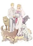  1girl animal blonde_hair bridal_veil bride cher_degre couple dog dress esukee flower gloves hetero hige hubb_lebowski kiba lipstick makeup pack_of_dogs toboe tsume tuxedo veil wedding wedding_dress wolf wolf's_rain 