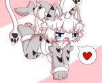 2025 3_fingers 3_toes ambiguous_gender anthro biped black_markings black_pawpads blue_eyes caramelcatcat changed_(video_game) colored countershade_face countershade_tail countershade_torso countershading duo feet fingers fish grey_body grey_ears hair heart_symbol looking_at_viewer marine markings midair nude open_mouth pawpads pink_pawpads requiem_shark restrained shark simple_background smile solo_focus speech_bubble squid_dog_(changed) tail three-quarter_view tiger_shark tiger_shark_(changed) toes white_body white_countershading white_hair white_inner_ear