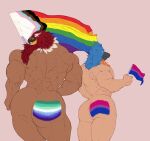 absurd_res animal_mask avian bird bluebird demitiger1 eastern_bluebird fatal_fury flag hi_res humanoid lgbt_pride male male/male mask muscular muscular_male neptune_mereaux oscine paint_on_butt passerine pride_color_flag pride_color_paint pride_colors size_difference sports_mask sportswear thrush_(bird) tizoc wrestler wrestling_mask wrestling_outfit