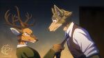 absurd_res anthro beastars canid canine deer duo hi_res legoshi_(beastars) louis_(beastars) male male/male mammal namygaga