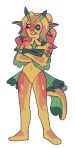 ambiguous_gender anthro biped claragonza3 crossed_arms digital_media_(artwork) ear_fins fin fish flat_colors green_eyes green_sclera hi_res marine markings model_sheet orange_body pseudo_hair pupils red_markings simple_background solo standing star_pupils tail tail_fin white_background yellow_pupils