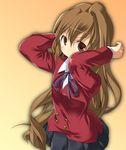  aisaka_taiga amaa_(chou_dennou_jidai) brown_eyes brown_hair long_hair oohashi_high_school_uniform school_uniform solo toradora! 