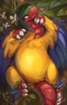 2025 3_claws absurd_res archeops belly blue_body blue_feathers blush claws detailed_background digital_media_(artwork) dinosaur eyelashes feathered_dinosaur feathered_scalie feathers female feral flower fluffy fossil_pokemon generation_5_pokemon grass green_body green_feathers hi_res huge_filesize looking_at_viewer lounging metalisk nintendo outside plant pokemon pokemon_(species) prehistoric_species red_body reptile scalie smile smirk solo tail winged_arms wings yellow_body yellow_feathers