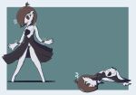 2024 ambiguous_gender animate_inanimate anthro biped bodily_fluids brown_eyes brown_hair clothed clothing colored deflated detachable detachable_hand detachable_head featureless_chest featureless_crotch flying_sweatdrops gardevoir generation_3_pokemon hair hollow_body inanimate_transformation interrobang jewelry necklace nintendo oagoner open_mouth open_smile pokemon pokemon_(species) pseudo_clothing shadow simple_background skimpy smile solo spread_legs spreading standing suit_transformation sweat sweatdrop transformation transformation_sequence unusual_anatomy