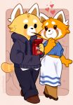 2025 aggretsuko ailurid ambiguous_gender anthro biped black_bottomwear black_clothing black_eyes black_footwear black_hoodie black_nose black_pants black_shoes black_topwear blue_clothing blue_shirt blue_topwear blush bottomwear brown_body brown_clothing brown_footwear brown_fur brown_shoes closed_smile clothing colored duo english_description eyebrows eyelashes female female/ambiguous food footwear fur heart_symbol hi_res hoodie male_(lore) mammal markings mole_(marking) mouth_closed orange_body orange_fur pants pocky puppeypawbs red_panda resasuke retsuko ring_(marking) ringed_tail sanrio shirt shoes simple_background smile striped_markings striped_tail stripes tail tail_markings textless topwear walking white_clothing white_eyebrows white_shirt white_topwear yellow_body yellow_fur