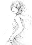  blush dress fujishima_(raving_phantom) greyscale monochrome original short_hair sketch skirt skirt_lift smile solo wind 