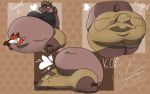 3_toes anal anal_penetration anal_vore anthro barefoot belly big_belly big_breasts big_butt bloated blush bottomwear breasts brown_body butt canid canine clothed clothing common_hippopotamus curvy_figure digital_media_(artwork) duo english_text eyelashes eyes_closed feet female female_penetrated fox fur hair hi_res hippopotamid jayme_universe male male/female mammal navel navel_fetish navel_vore obese overweight penetration ponytail shorts simple_background size_difference smile tail teeth text toes unbirthing unusual_vore vaginal voluptuous voluptuous_anthro voluptuous_female vore wide_hips