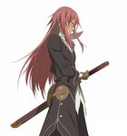  artist_request glasses gloves green_eyes long_hair male_focus official_art ready_to_draw red_hair richter_abend solo sword tales_of_(series) tales_of_symphonia tales_of_symphonia_knight_of_ratatosk weapon 