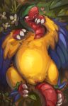 2025 3_claws absurd_res archeops belly blue_body blue_feathers blush claws clitoris detailed_background digital_media_(artwork) dinosaur eyelashes feathered_dinosaur feathered_scalie feathers female feral flower fluffy fossil_pokemon generation_5_pokemon genitals grass green_body green_feathers hi_res huge_filesize looking_at_viewer lounging metalisk nintendo outside plant plump_labia pokemon pokemon_(species) prehistoric_species red_body reptile scalie smile smirk solo tail vulva winged_arms wings yellow_body yellow_feathers