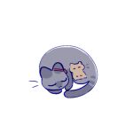  animal_focus animalization black_cat cat closed_eyes commentary hamster kachimachi_kosuzu link!_like!_love_live! love_live! lying lying_on_animal momose_ginko no_humans on_back pipi_(m1x_mix) simple_background sleeping symbol-only_commentary virtual_youtuber white_background 