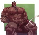  1boy abs absurdres arm_hair arms_behind_back bara barret_wallace beard black_hair bound chair chest_hair completely_nude cum dark-skinned_male dark_skin dog_tags ejaculation erection facial_hair final_fantasy final_fantasy_vii foreskin ghangaji handsfree_ejaculation highres huge_pectorals huge_penis huge_thighs large_areolae leg_hair male_focus muscular muscular_male nipples nude pectorals penis short_hair shoulder_hair solo undercut variant_set veins veiny_penis 
