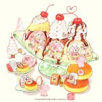  2023 animal animal_focus artist_name bowl cherry commentary_request copyright_notice eating food food_focus fruit glass_bowl ice_cream koala korean_commentary no_humans original oversized_food oversized_object shadow shop simple_background strawberry strawberry_slice sundae talbi watermark white_background 