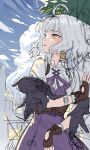  1girl absurdres ahoge ekah96 grey_hair highres hot mabinogi multicolored_eyes outdoors purple_eyes rowan_(mabinogi) sweat two-tone_eyes yellow_eyes 