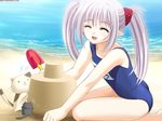  beach cat eyes_closed laughing pointy_ears popsicle primula sand sand_castle sand_sculpture shuffle shuffle! smile swimsuit twintails 
