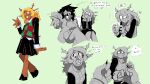 absurd_res ambiguous_gender annoyed anthro antlers artsyrean black_bottomwear black_clothing black_hooves black_skirt blonde_hair blush blush_lines bottomwear brown_body buckteeth checkered checkered_clothing checkered_shirt checkered_topwear claws clothed clothed_anthro clothed_human clothing clothing_pull cloven_hooves cross-popping_vein dark_hair deer deltarune dipstick_tail emanata english_text expression_sheet eyebrows eyes_closed faceless_character female female_anthro finger_claws fingers freckled_face freckles frown frustration_cloud fully_clothed fully_clothed_anthro fully_clothed_human fur gesture green_background group hair hand_holding hand_on_face handshake hi_res hooves horn human iconography jacket kris_(deltarune) long_ears long_hair looking_at_another looking_at_viewer love mammal markings motion_lines new_world_deer noelle_holiday pants pattern_clothing pattern_shirt pattern_topwear red_nose reindeer reptile sad scalie scared scut_tail shirt short_hair short_tail simple_background skirt smile solo_focus susie_(deltarune) sweater tail tail_markings teary_eyes teeth text thorns topwear trio undertale_(series) wounded