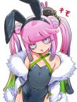  1girl alternate_costume alternate_hairstyle animal_ear_hairband animal_ears armpit_crease bare_shoulders black_dress black_hairband blue_eyes coat collarbone colored_eyelashes commentary_request criss-cross_halter dress drooling fake_animal_ears fish flat_chest fur-trimmed_coat fur_trim gradient_hair green_eyes green_hair hair_ornament hair_scrunchie hairband halterneck harmony&#039;s_clownfish_(splatoon) harmony_(splatoon) highres long_hair looking_at_viewer mouth_drool multicolored_eyes multicolored_hair multicolored_scrunchie open_clothes open_coat open_mouth pink_hair purple_eyes purple_hair purple_pupils rabbit_ears scrunchie side_slit sidelocks solo splatoon_(series) t2ukmyjm tentacle_hair twintails very_long_hair white_background white_coat 
