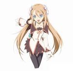 artist_request blue_eyes brown_hair detached_sleeves fang flower gloves hair_ornament long_hair marta_lualdi miniskirt official_art skirt smile tales_of_(series) tales_of_symphonia tales_of_symphonia_knight_of_ratatosk thighhighs very_long_hair 
